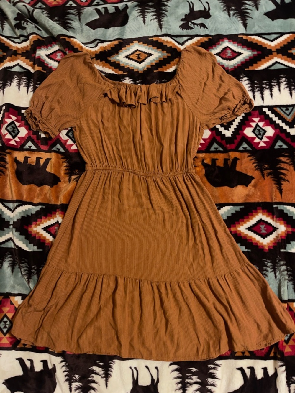 Womens Wrangler Retro Rust Brown Short Sleeve Dress